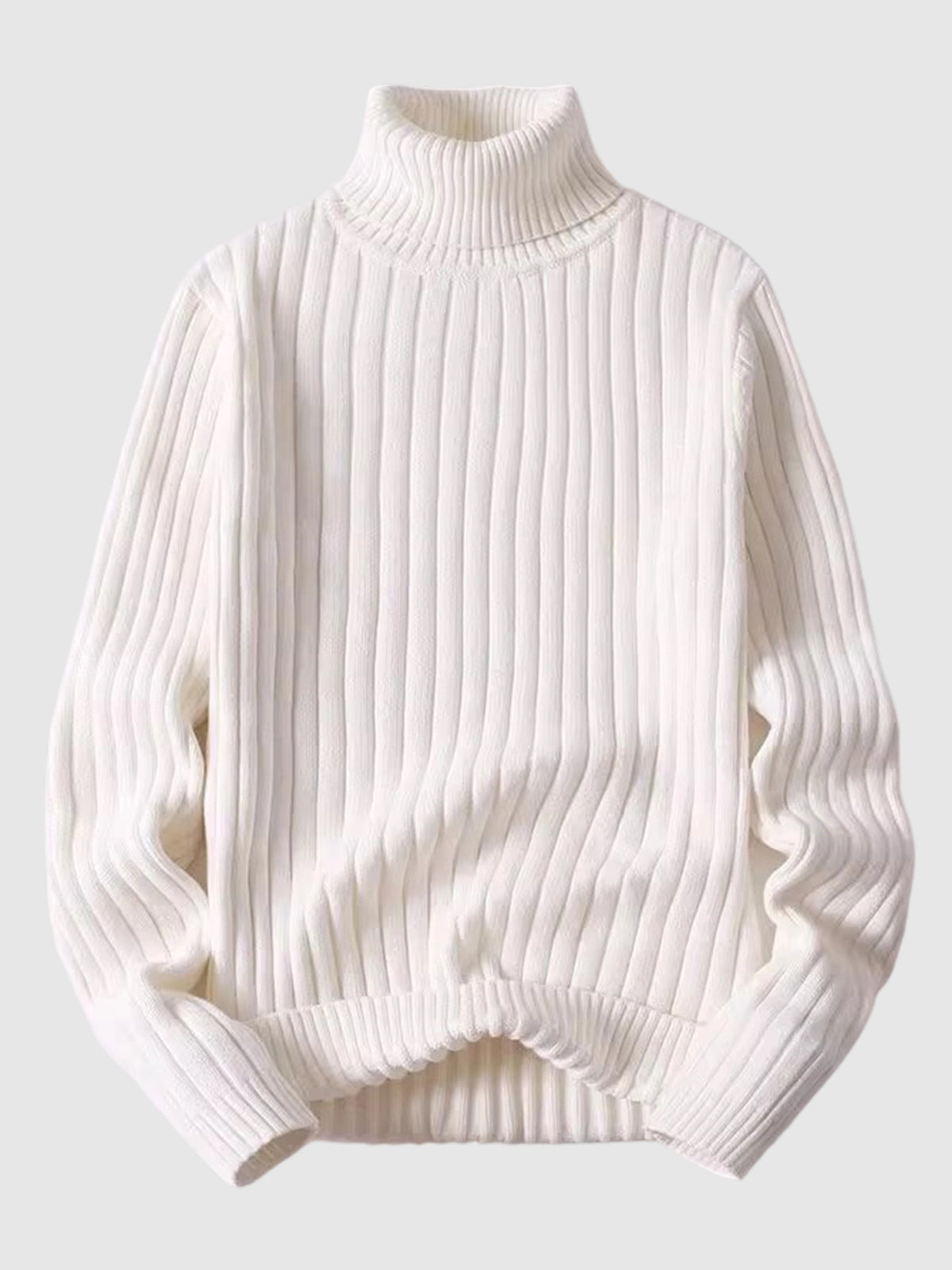 Men's Casual High Neck Pure Cotton Knit Sweater - Solid Color Fashion Pullover