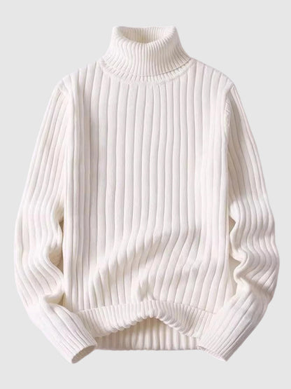 Men's Casual High Neck Pure Cotton Knit Sweater - Solid Color Fashion Pullover