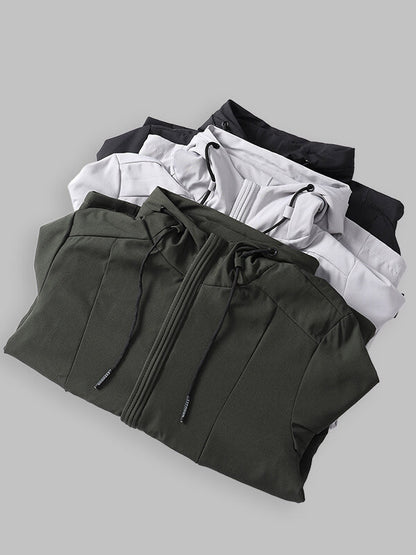 Men's solid color stylish double pocket zipper hooded jacket