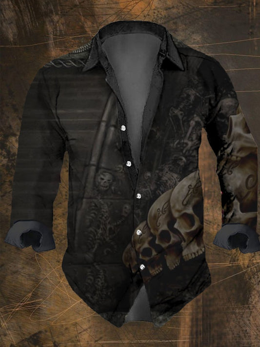 Langarmhemd für Herren mit Vintage-Totenkopf-Print 