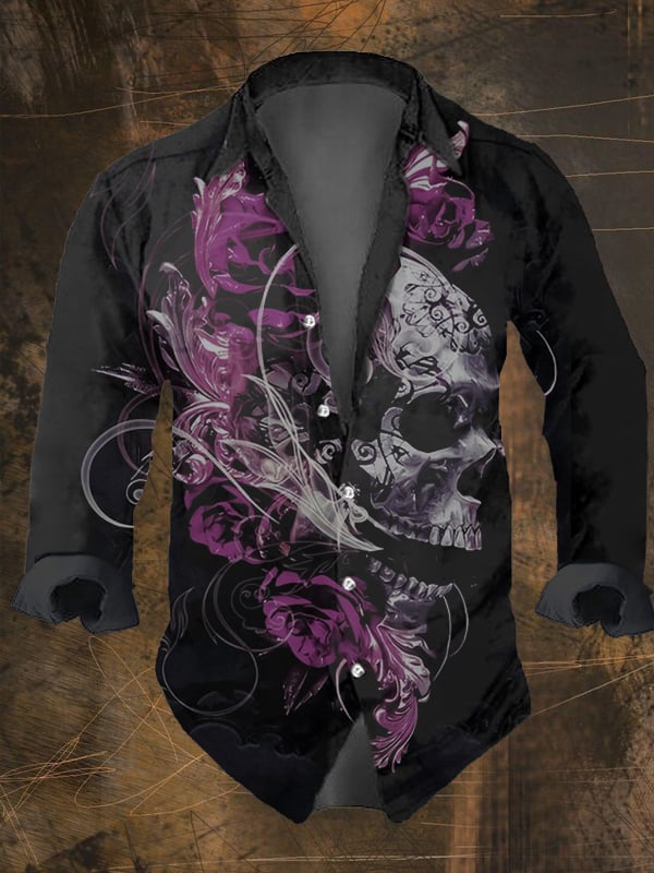 Langarmhemd für Herren mit Vintage-Wikinger-Print 