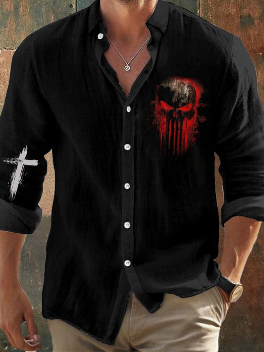 Herren Vintage Skull Faith Langarmhemd 