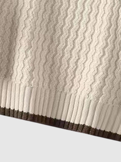 Men's Ribbed Round Neck Long Sleeve Versatile Fake Two-Piece Sweater