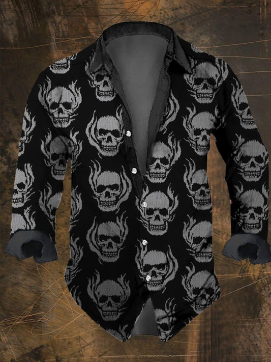 Langarmhemd für Herren mit Vintage-Totenkopf-Print 