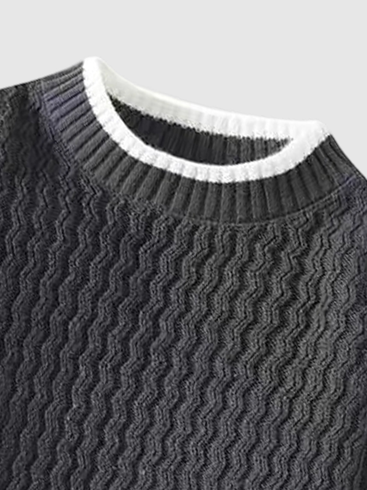Men's Ribbed Round Neck Long Sleeve Versatile Fake Two-Piece Sweater