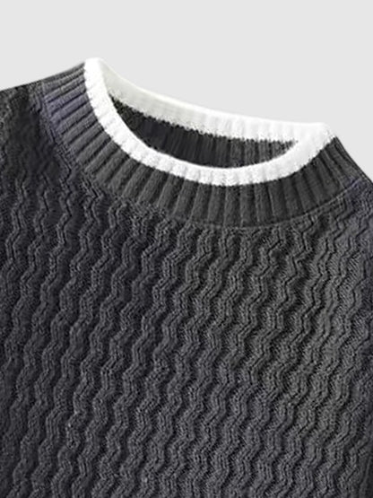Men's Ribbed Round Neck Long Sleeve Versatile Fake Two-Piece Sweater