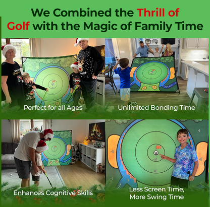 Battle Golf Game - Dual-Sided Mat, Realistic Course Design & Scoring System, Adjustable Height Clubs - Thick Grass-Like Chipping Mat for Indoor/Outdoor Family Golf Activity