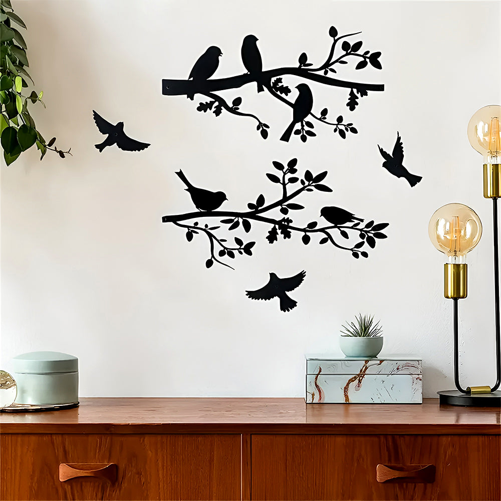 2 Pcs Simple Birds On The Tree Stopping Art Silhouette Decorative Wall Metal