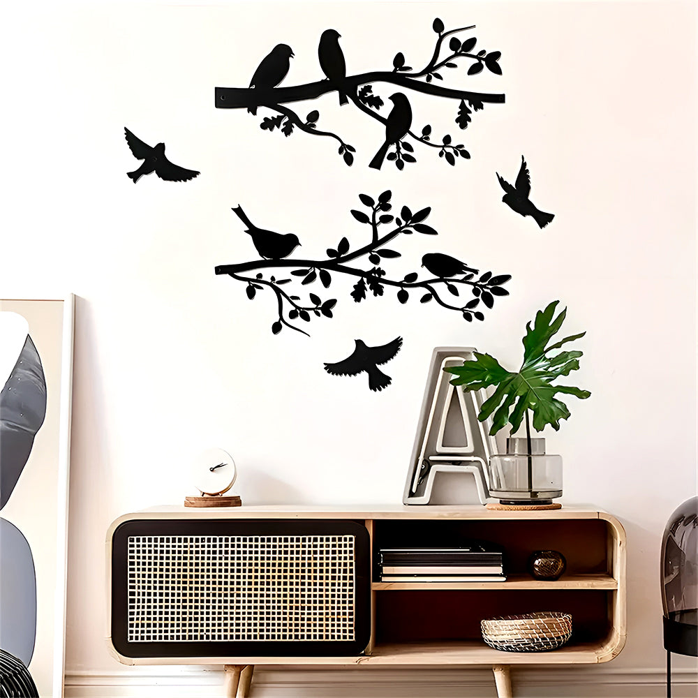2 Pcs Simple Birds On The Tree Stopping Art Silhouette Decorative Wall Metal