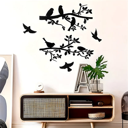 2 Pcs Simple Birds On The Tree Stopping Art Silhouette Decorative Wall Metal