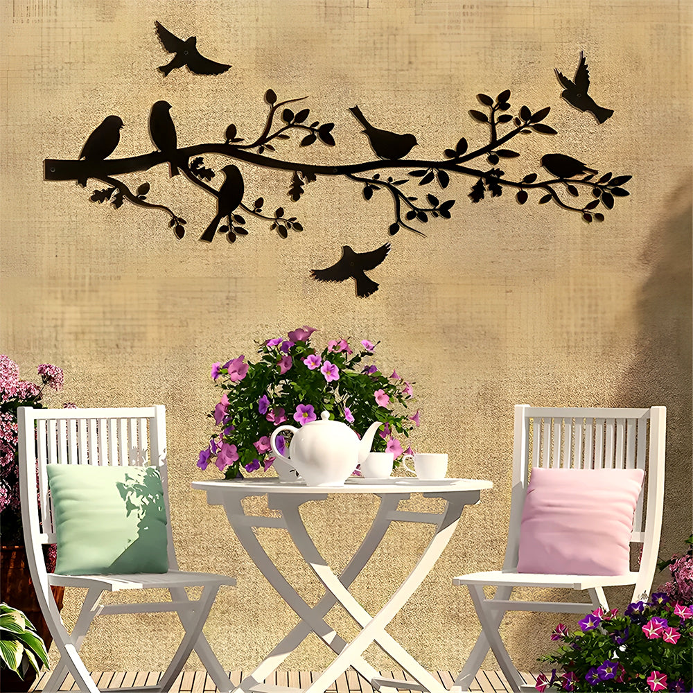 2 Pcs Simple Birds On The Tree Stopping Art Silhouette Decorative Wall Metal