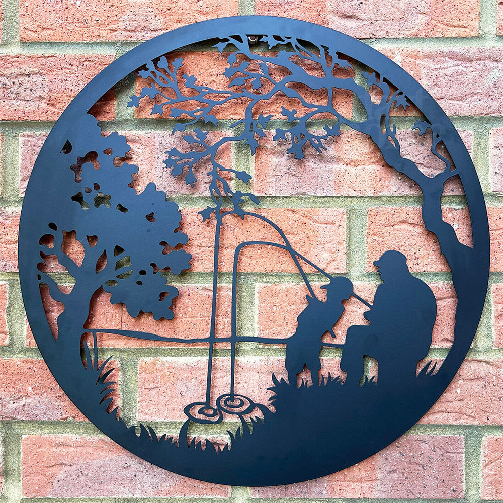 Father and Son Fishing Tree of Life Metal Wall Art Decoration