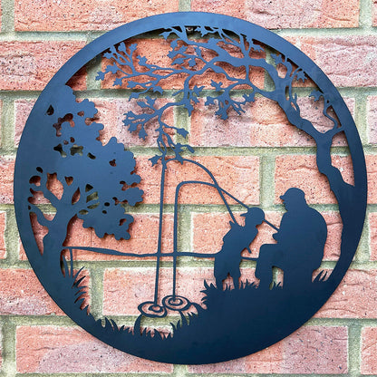 Father and Son Fishing Tree of Life Metal Wall Art Decoration