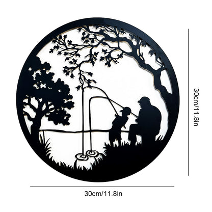 Father and Son Fishing Tree of Life Metal Wall Art Decoration