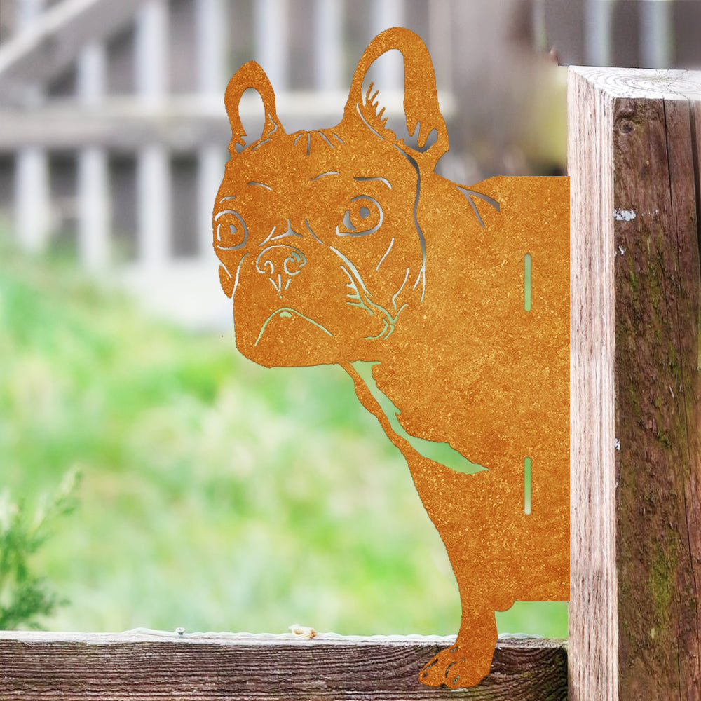 Bulldog Farm Peeping Animal Outdoor Metal Garden Art