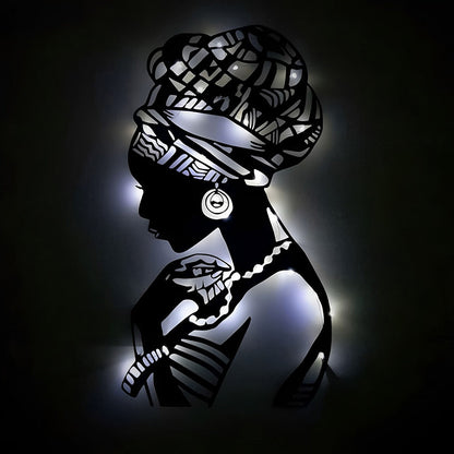African Woman Metal Wall Art With Led Lights