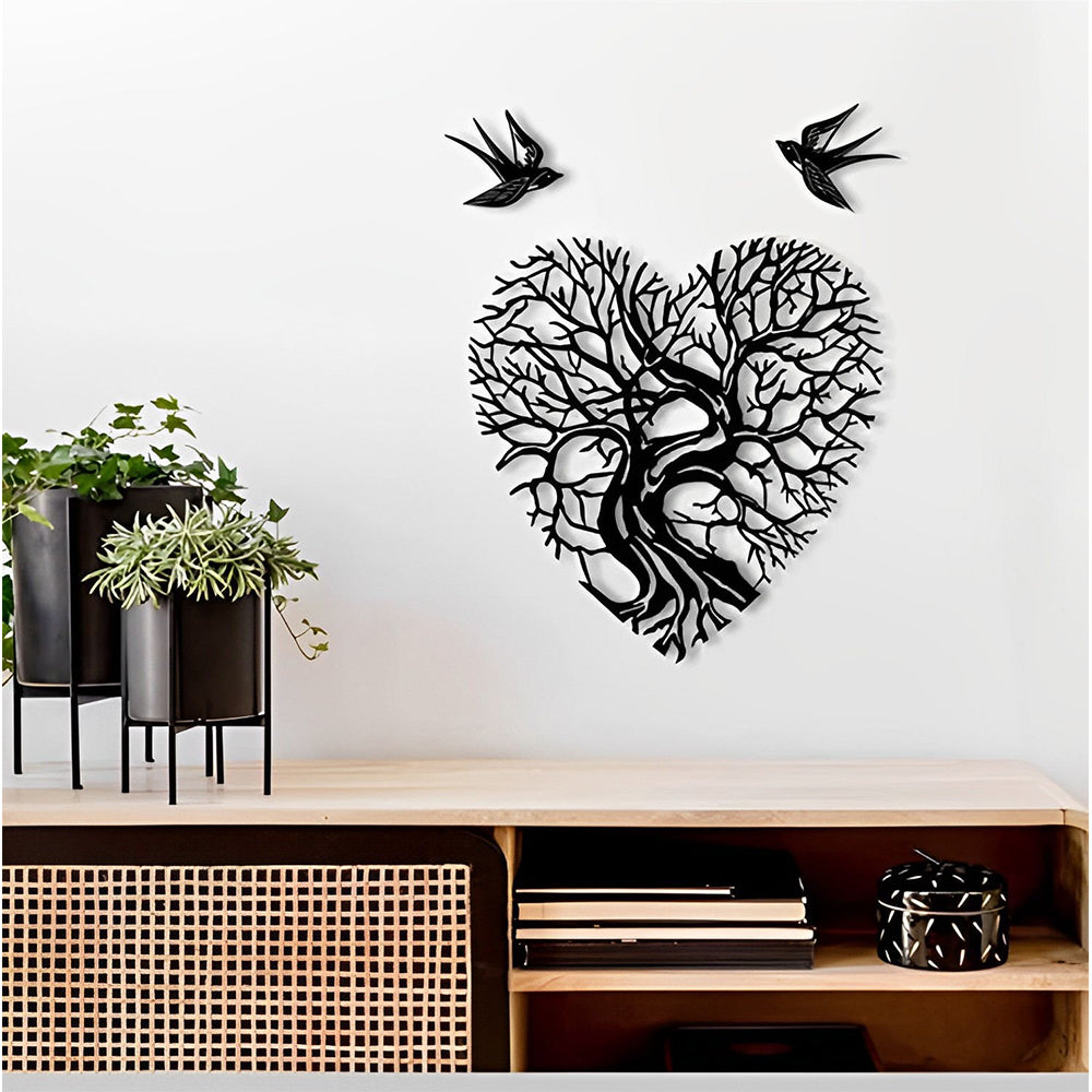 Birds and Heart-Shaped Tree of Life Metal Wall Art