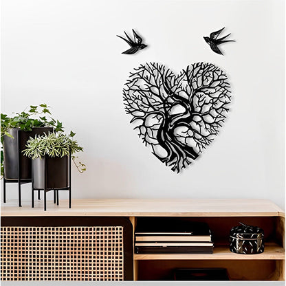 Birds and Heart-Shaped Tree of Life Metal Wall Art