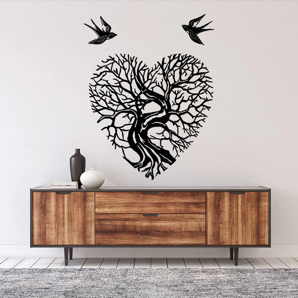 Birds and Heart-Shaped Tree of Life Metal Wall Art