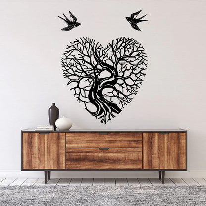 Birds and Heart-Shaped Tree of Life Metal Wall Art