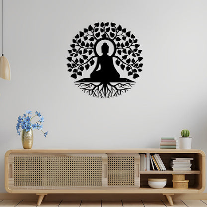 Buddha Tree of Life Yoga Meditation Metal Wall Art