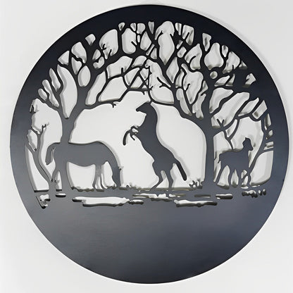 Three Horses Tree of Life Metal Wall Art