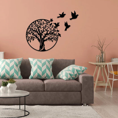 Tree of Life and Migrating Birds Metal Wall Art