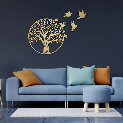 Tree of Life and Migrating Birds Metal Wall Art