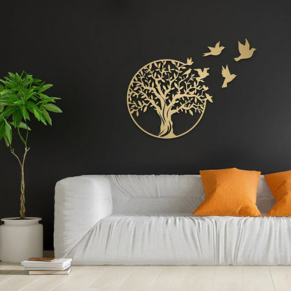 Tree of Life and Migrating Birds Metal Wall Art