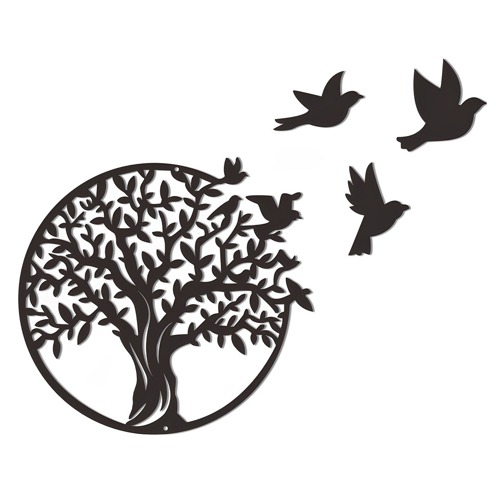 Tree of Life and Migrating Birds Metal Wall Art