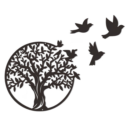 Tree of Life and Migrating Birds Metal Wall Art