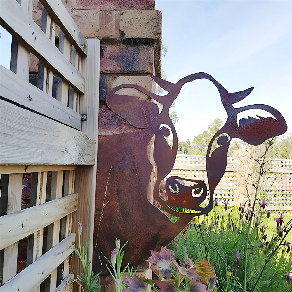 Cow Farm Peeping Animal Outdoor Metal Garden Art
