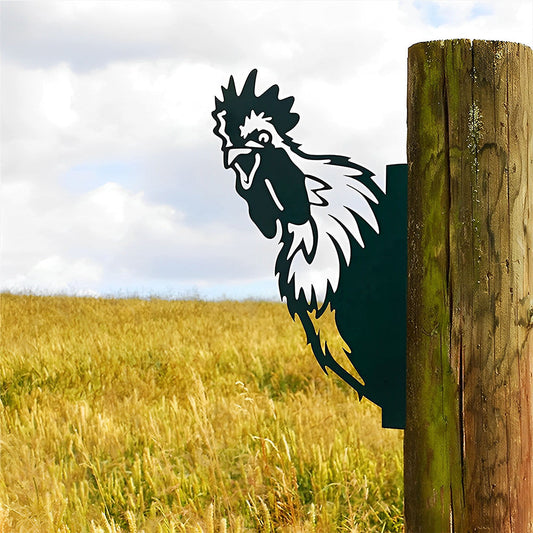 Rooster Farm Peeping Animal Outdoor Metal Garden Art