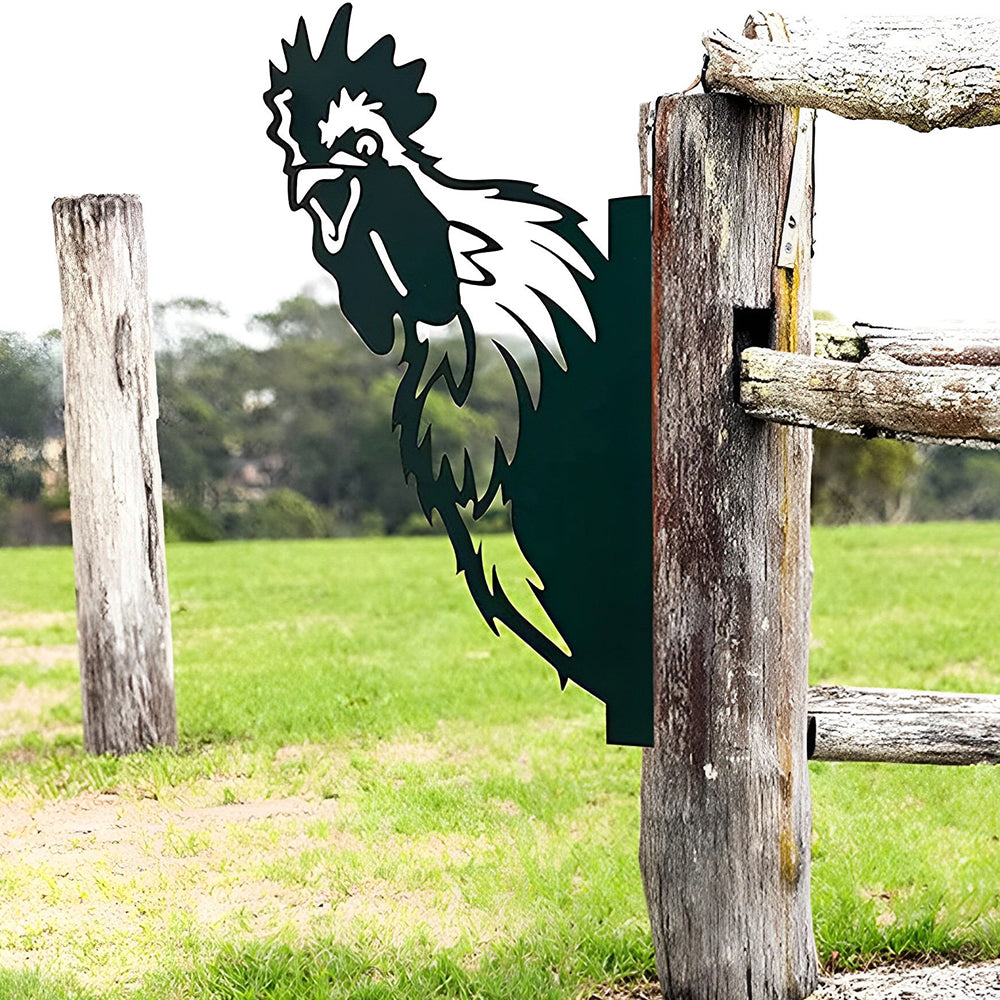 Rooster Farm Peeping Animal Outdoor Metal Garden Art