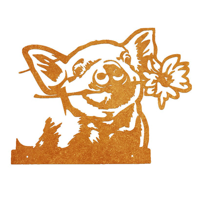Suckling Pig and Flower Farm Peeping Animal Outdoor Metal Garden Art
