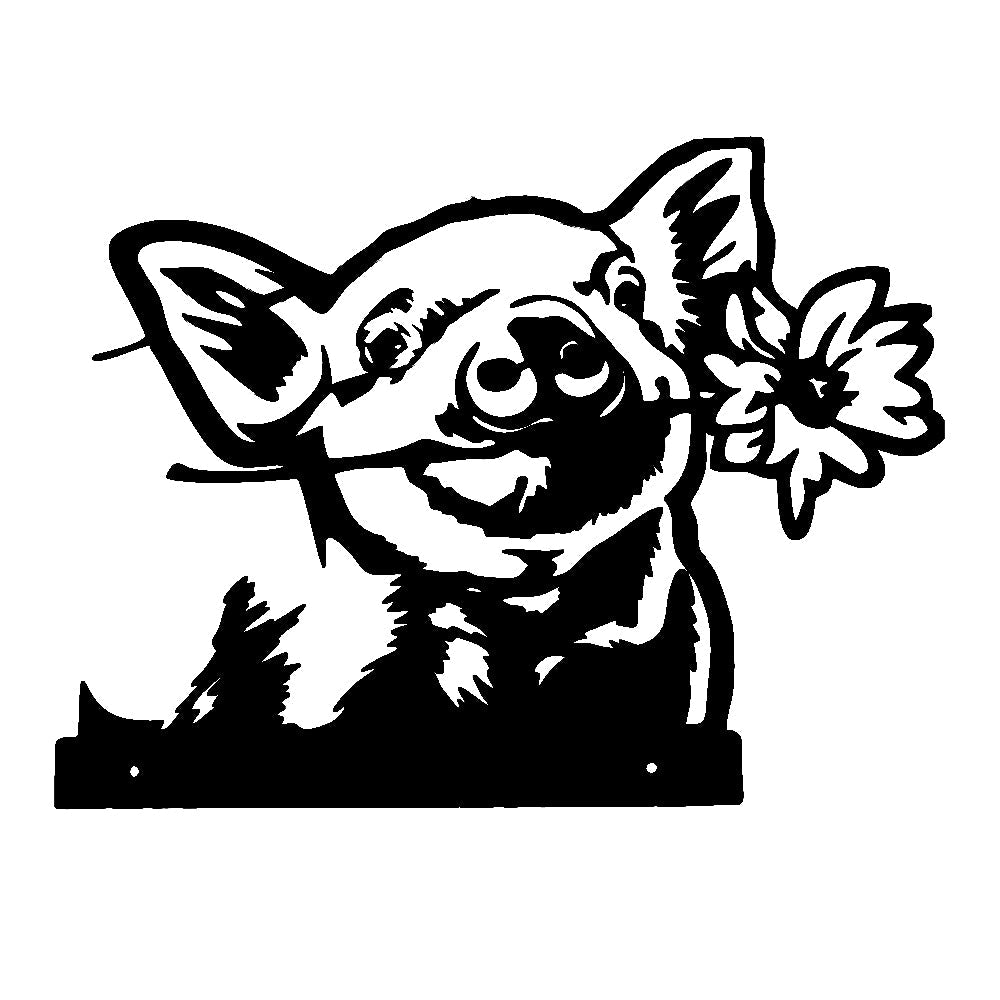 Suckling Pig and Flower Farm Peeping Animal Outdoor Metal Garden Art