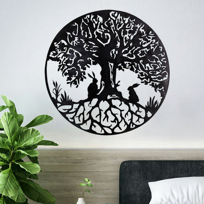 Two Rabbits and Tree of Life Metal Wall Art