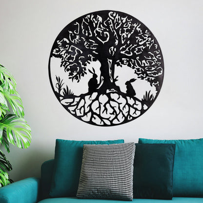 Two Rabbits and Tree of Life Metal Wall Art