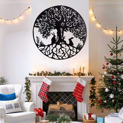 Two Rabbits and Tree of Life Metal Wall Art
