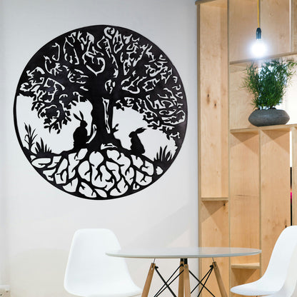 Two Rabbits and Tree of Life Metal Wall Art