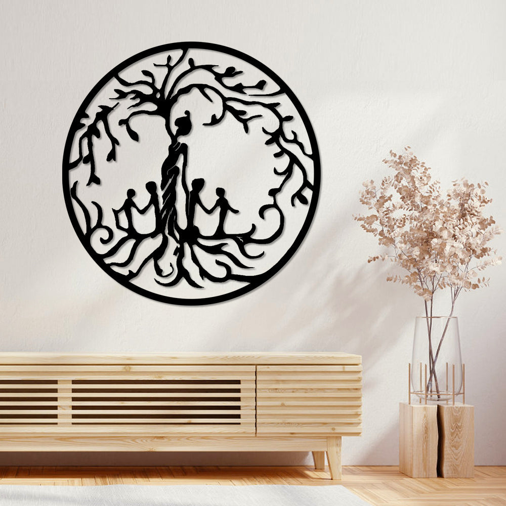 Tree of Life Mother and Children Metal Wall Art