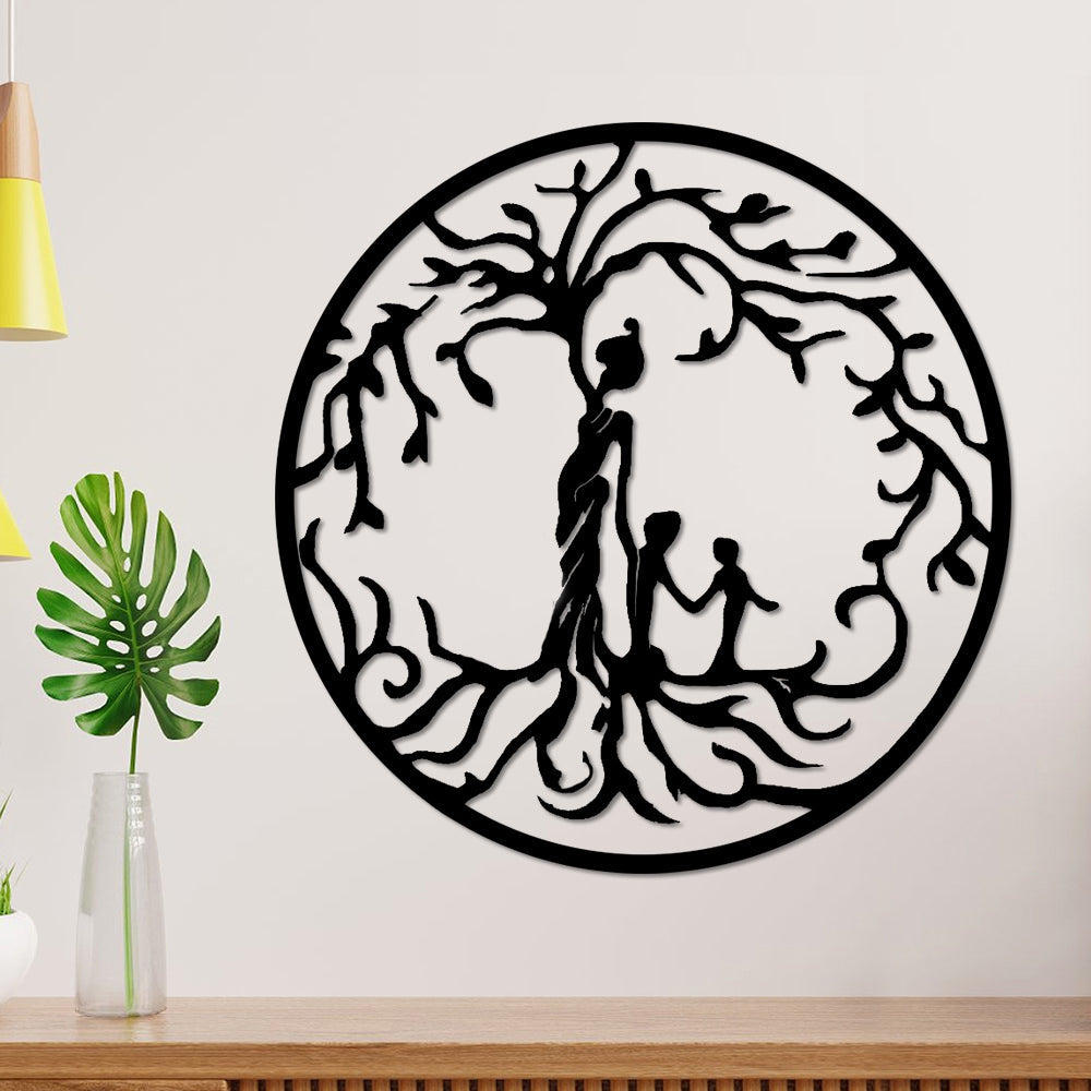 Tree of Life Mother and Children Metal Wall Art