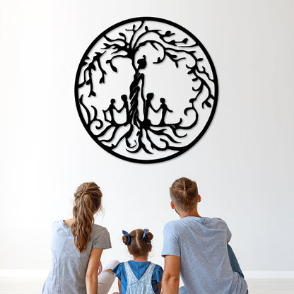 Tree of Life Mother and Children Metal Wall Art