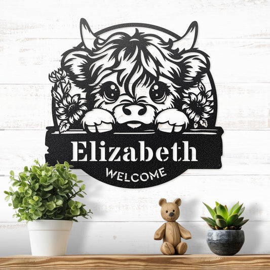 Baby Calf with Sunflowers Monogram Wall Decor