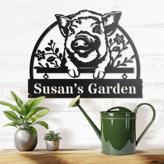 Lovely Piglet Monogram – Personalized Farm & Garden Metal Sign
