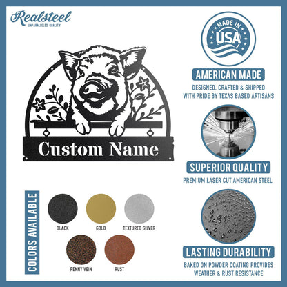 Lovely Piglet Monogram – Personalized Farm & Garden Metal Sign