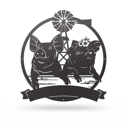 Happy Pigs Couple on a Farmland Monogram