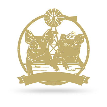 Happy Pigs Couple on a Farmland Monogram