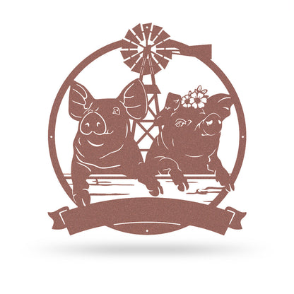 Happy Pigs Couple on a Farmland Monogram