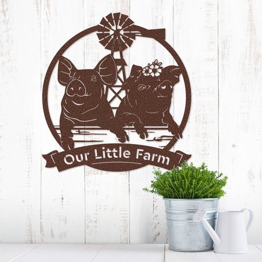 Happy Pigs Couple on a Farmland Monogram